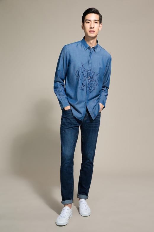 callisto蓝色莱赛尔混纺休闲衬衫 商品图1