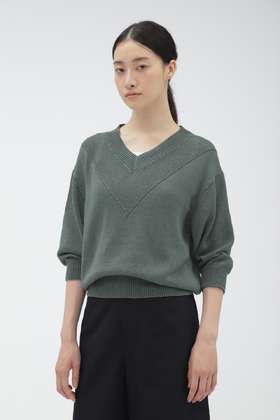 Margaret Howell 日版雾灰蓝v领丝麻针织衫