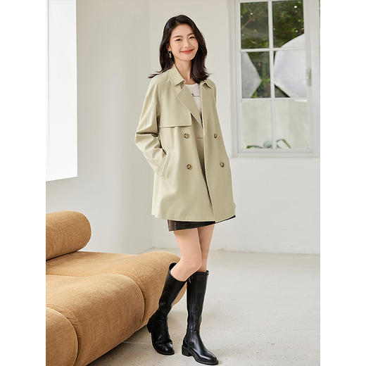 【专属特价】熙世界卡其色风衣女2025新款春秋时尚休闲双排扣中长款大衣外套 商品图4