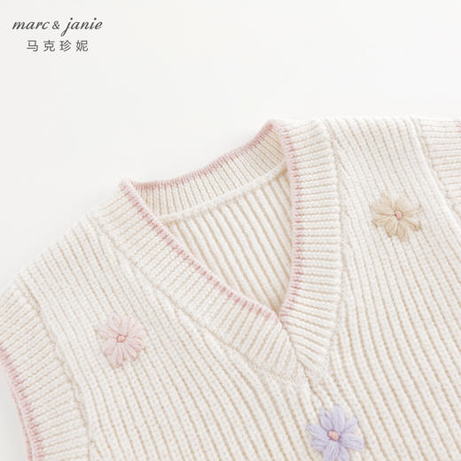 马克珍妮女童甜美立体花朵针织马甲儿童背心2024年秋装新款241037 商品图4