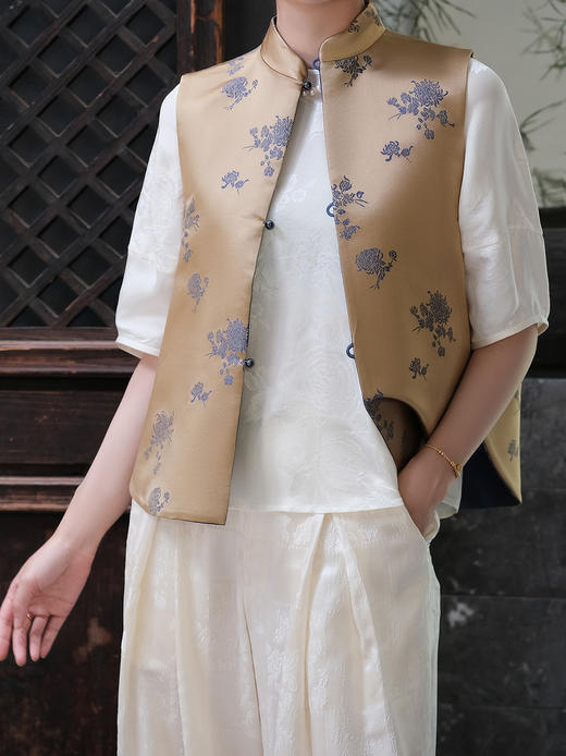 盛唐牡丹 |双面穿真丝花蕾缎马甲 商品图3