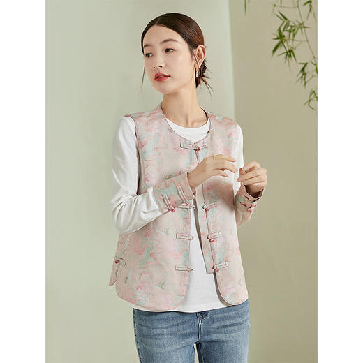 【年货节】熙世界新中式鹤纹提花马甲2025秋新款国风复古外搭背心马夹外套 商品图2