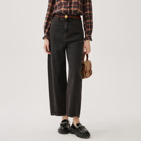 谜底萝卜裤女2024秋新品复古休闲风高腰分割廓形牛仔裤243MK1048