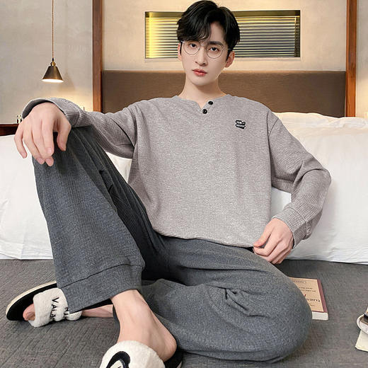 睡衣男春秋新款长袖棉质青少年秋冬季可外穿休闲大码学生宽松家居服套装 商品图7