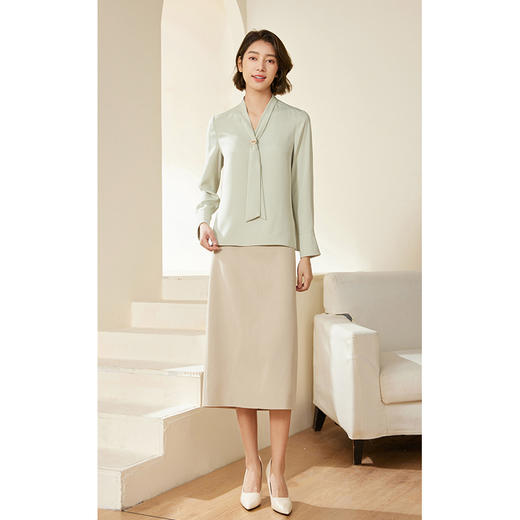 乔万尼秋季新品垂坠性通勤飘带长袖上衣衬衫EM3C311 商品图2