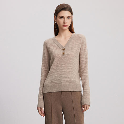 【V领羊绒套衫】羊绒世家24年秋冬新品女士100%山羊绒针织套衫 商品图3