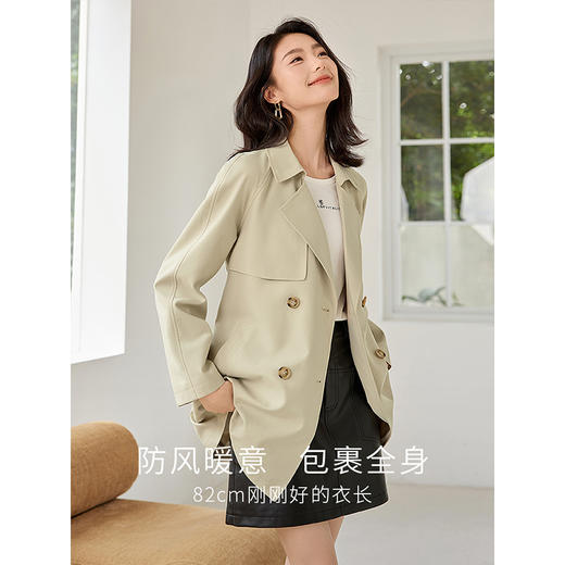 【专属特价】熙世界卡其色风衣女2025新款春秋时尚休闲双排扣中长款大衣外套 商品图2