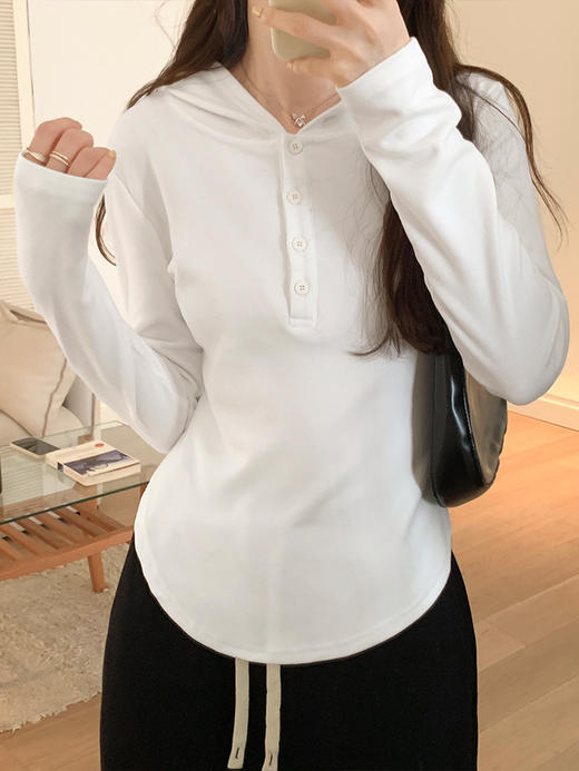 【设计感小众连帽长袖T恤】秋季新款纯色百搭打底衫内搭上衣 简约修身可外穿 商品图1