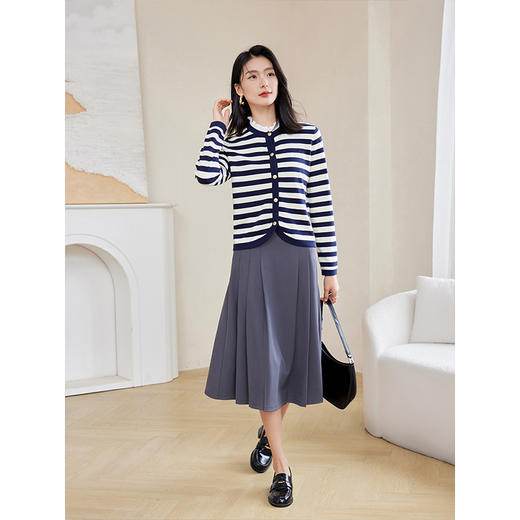 【年终特卖】熙世界小香风撞色花边领条纹针织衫2025年秋季新款法式开衫上衣 商品图4