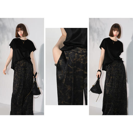 COCOBELLA[浮金碎影]奢感烫金肌理感压褶阔腿裤休闲裤PA3041 商品图1