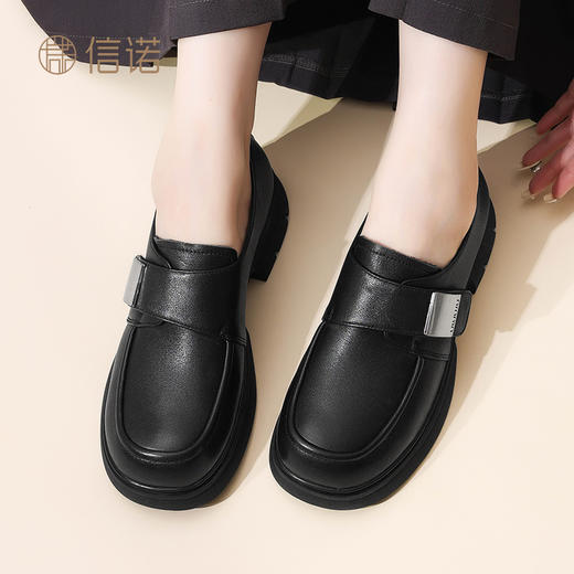 信诺真皮厚底乐福鞋女2024新款秋季百搭休闲魔术贴百搭女士小皮鞋Q1317-2 商品图6