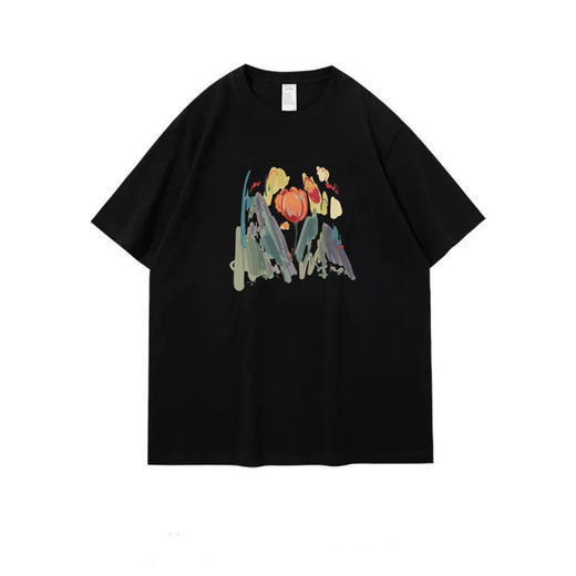 抢2件59元！短袖T恤女新疆棉黑色印花纯棉短袖女国潮女装短袖t恤休闲上衣 商品图2