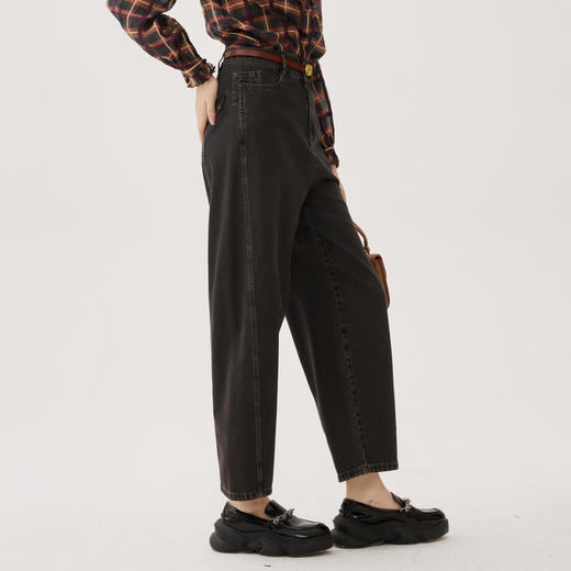 谜底萝卜裤女2024秋新品复古休闲风高腰分割廓形牛仔裤243MK1048 商品图1