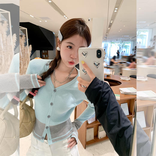 <曾小咸推荐>短款拼色针织开衫  商品图0