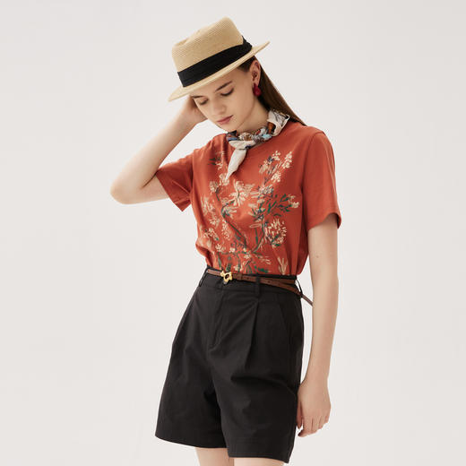 谜底印花T恤短袖女士2024秋季新品休闲百搭合体圆领上衣243MT0992 商品图1