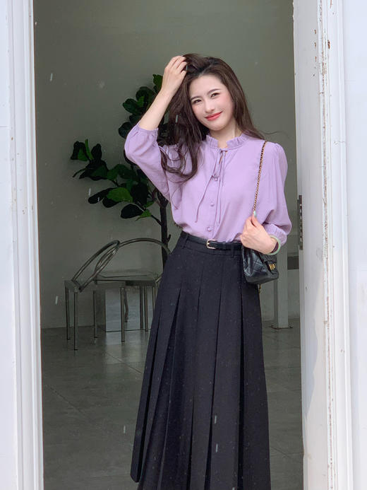 【百图lulu定制】【紫霞衬衫】蝴蝶结 木耳边 元气温柔 七分袖 衬衫 商品图1