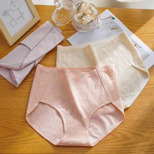 大码高腰收腹内裤女100%棉底裆高弹全包臀不夹裆悠然内裤3条装 商品图6