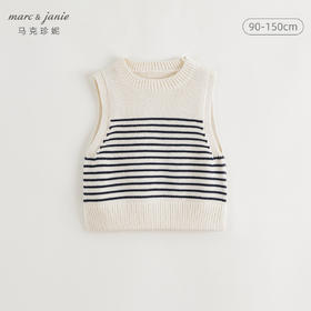 马克珍妮女童学院风撞色条纹针织马甲儿童背心2024秋装新款241680