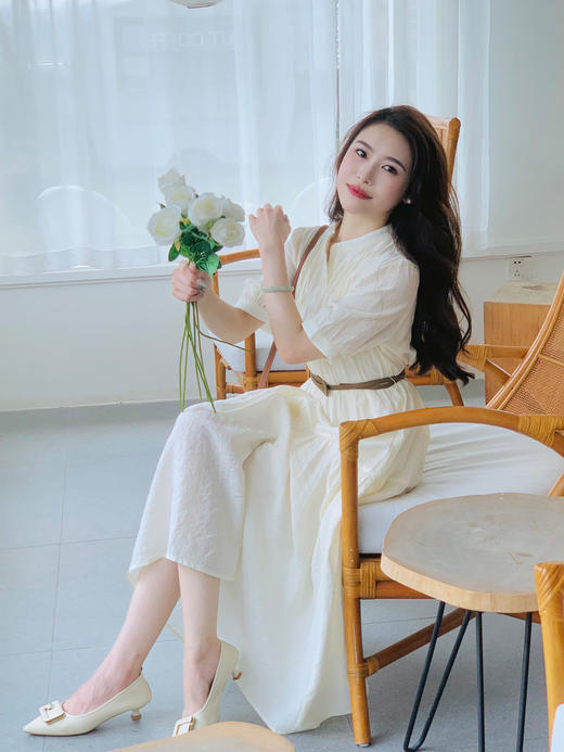 【百图lulu定制】【茉莉连衣裙】【赠腰带】【现货】法式收腰  五分袖 浪漫唯美连衣裙 商品图1