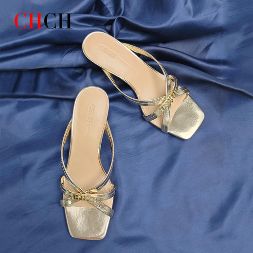 CHCH小香风牛皮凉拖鞋女外穿夏日通勤简约优雅女凉鞋 商品图6