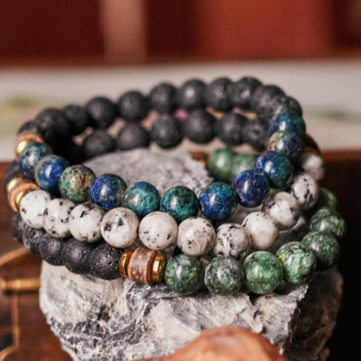 *自营*火山石手串 | 白松绿松孔雀石手串粗狂风格男女手链中式。 商品图2