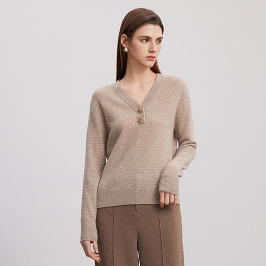 【V领羊绒套衫】羊绒世家24年秋冬新品女士100%山羊绒针织套衫 商品图2
