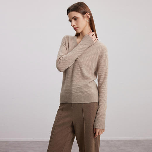 【V领羊绒套衫】羊绒世家24年秋冬新品女士100%山羊绒针织套衫 商品图4