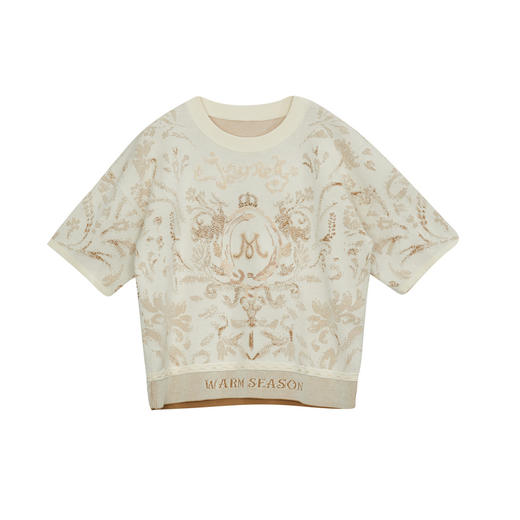 谜底套头针织衫短袖女2024秋季新品复古风原创提花毛衫243MZ1292 商品图4