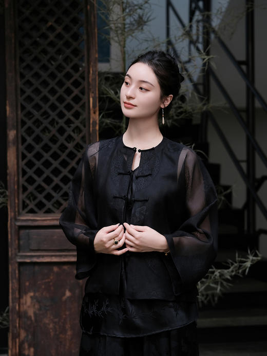 盛唐牡丹 |古法四经绞罗对襟圆领外套 商品图5