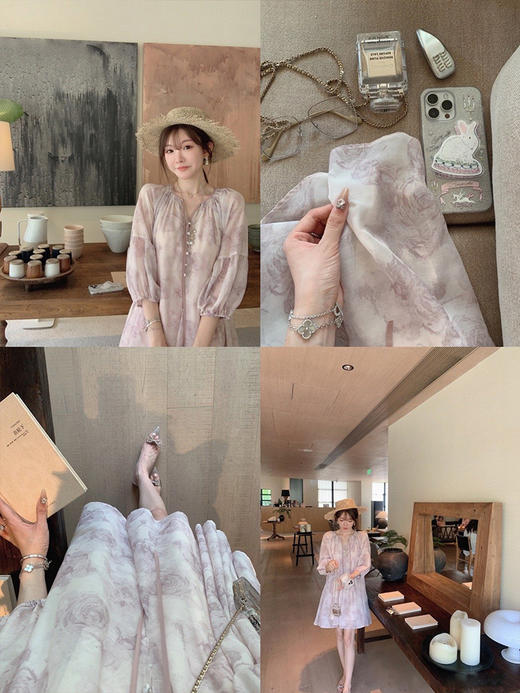 金蘑菇菇Chinoiserie如烟/ 新中式国风V领碎花连衣裙两件套女夏季 商品图2