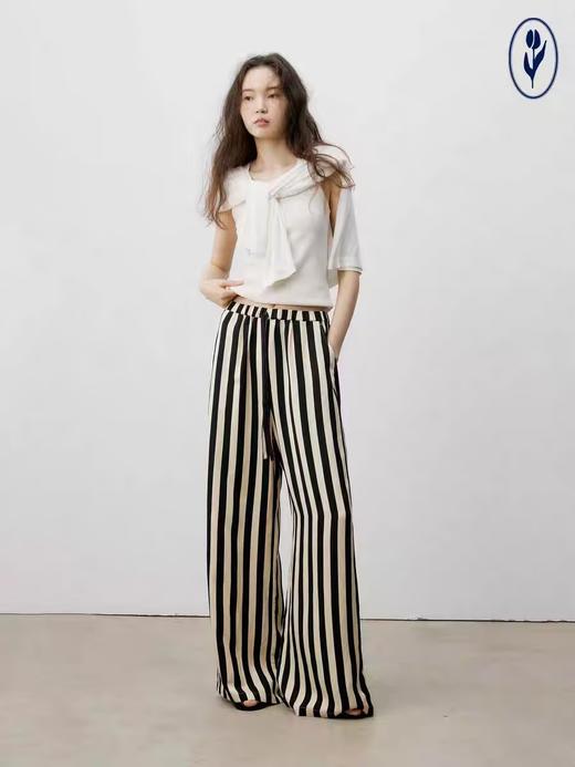 shyshystill/shy202406010/松弛感条纹松紧腰空气裤透气长裤 商品图2