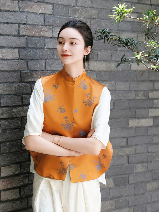 盛唐牡丹 |真丝花蕾缎双面穿马甲 商品图5