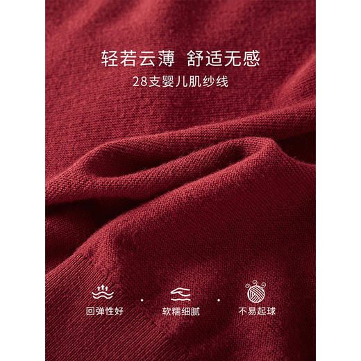 【年终特卖】熙世界复古红色针织衫设计感荷叶摆收腰软糯V领上衣2025秋新款 商品图4