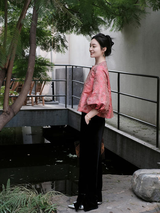 盛唐牡丹|宋锦八达晕纹短上衣 商品图3