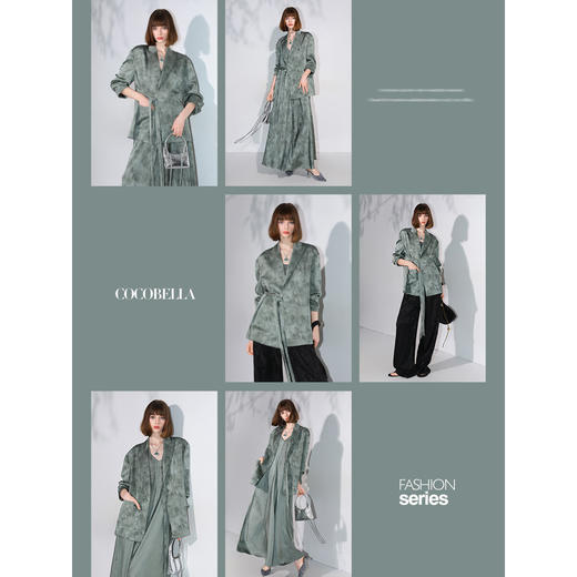 COCOBELLA[只此青绿]新中式竹叶印花西装偏门襟系带外套SI3028 商品图1