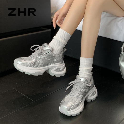 ZHR则则厚底老爹鞋女夏季薄款小个子增高显瘦网面轻便运动休闲鞋 商品图7