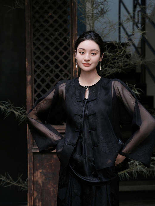 盛唐牡丹 |古法四经绞罗对襟圆领外套 商品图0