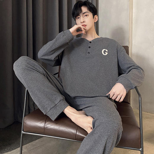 睡衣男春秋新款长袖棉质青少年秋冬季可外穿休闲大码学生宽松家居服套装 商品图2
