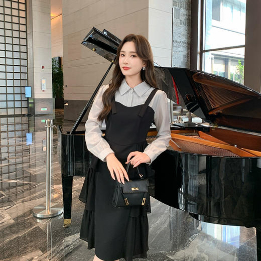 奢姿大码女装2024秋季气质翻领裙子胖妹妹假两件拼接时尚连衣裙9943826658 商品图1