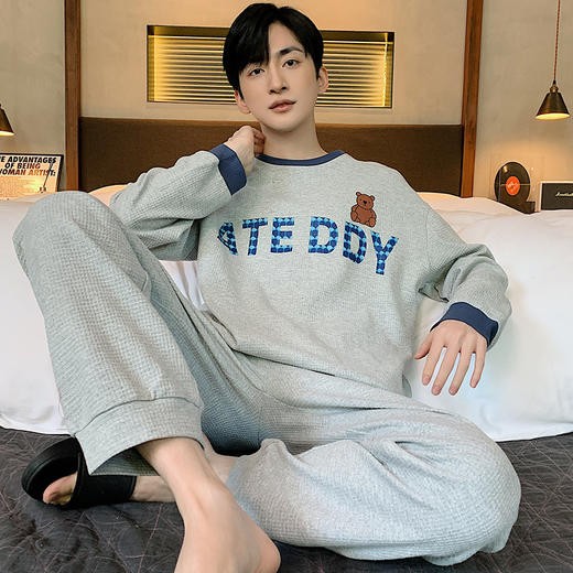睡衣男春秋新款长袖棉质青少年秋冬季可外穿休闲大码学生宽松家居服套装 商品图3