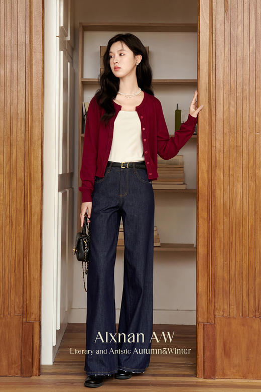 鹿向南「影像诗」复古宽松阔腿牛仔裤2024年新款女高腰秋季裤子L39858 商品图4