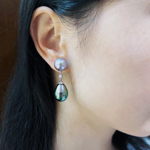 BY EVITA系列 18K镶钻石、松石、大溪地珍珠和爱迪生珍珠 两用耳坠 商品图3