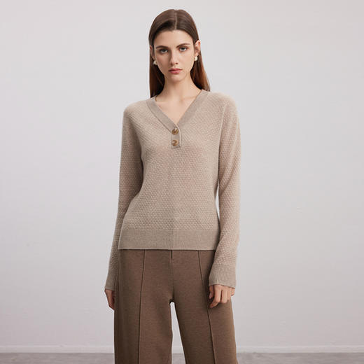 【V领羊绒套衫】羊绒世家24年秋冬新品女士100%山羊绒针织套衫 商品图1