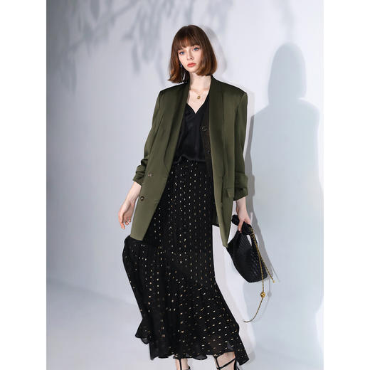 OCOBELLA重工贡针青果领丝光缎面西装老钱风精致OL西服SI7019 商品图3