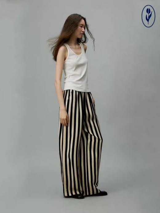 shyshystill/shy202406010/松弛感条纹松紧腰空气裤透气长裤 商品图1