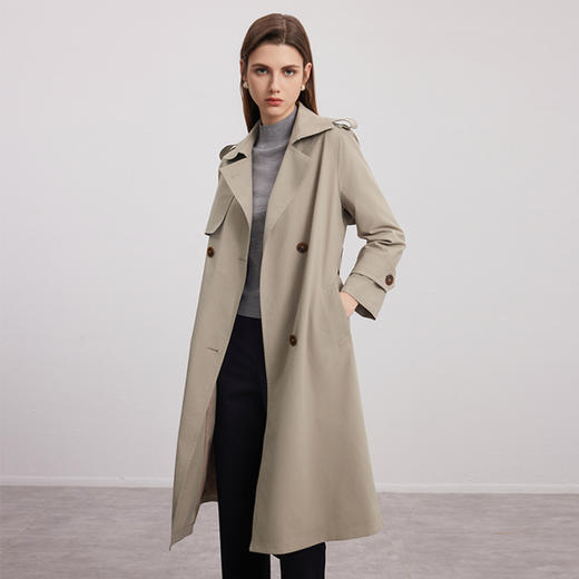 【中长款双排扣风衣】24年秋季新品女士收腰系带经典百搭时尚外套 商品图1