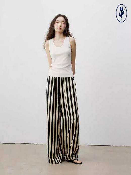 shyshystill/shy202406010/松弛感条纹松紧腰空气裤透气长裤 商品图3