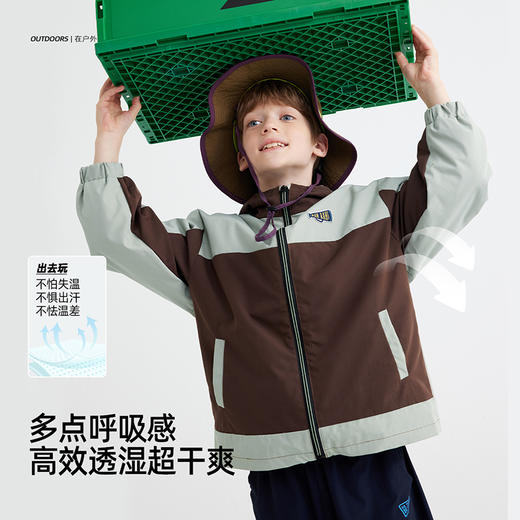 【拒水透湿软壳冲锋衣】儿童连帽拼色冲锋衣外套 PQWT2410 商品图3