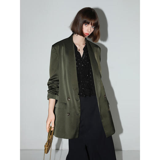 OCOBELLA重工贡针青果领丝光缎面西装老钱风精致OL西服SI7019 商品图5