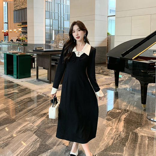 奢姿2024年秋季新款大码女装复古撞色裙子胖妹妹法式针织连衣裙9943860287 商品图0